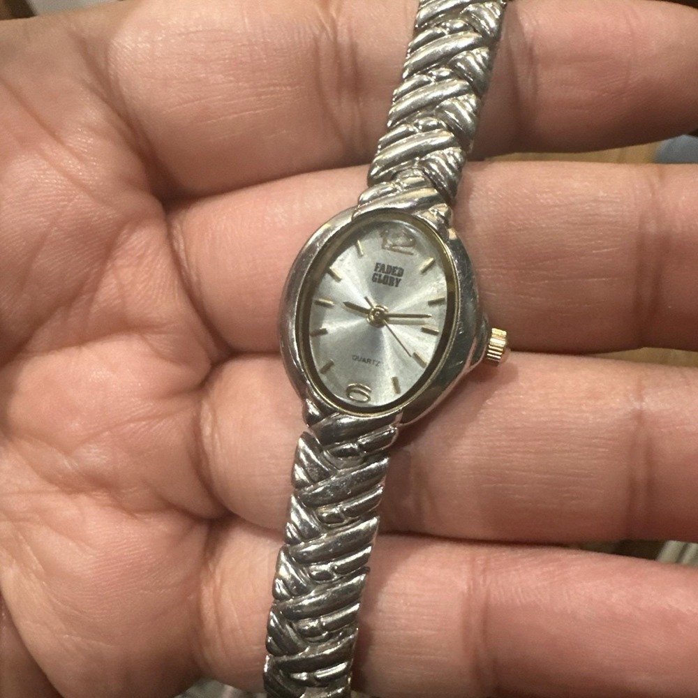 Working Faded Glory Silver‎ 20mm Women's Watch Bracelet Band Analog Fit 7.5in